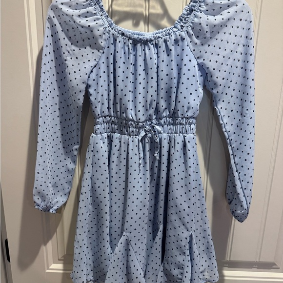 Frankie B. Other - Frankie B. Light Blue Kids Dress with Navy Polka Dots